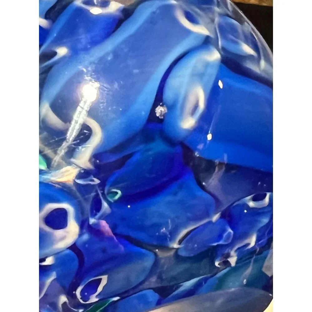 Bohemia Czech Republic Vase Blue & Green Swirl Blown Glass  6” READ Gift Art
